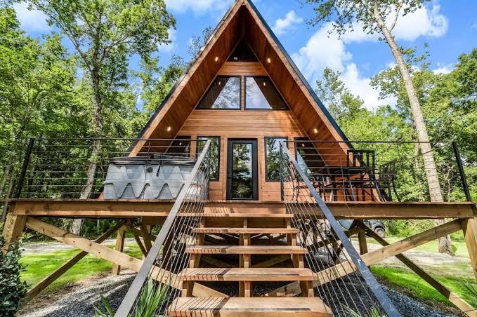 Modern A-Frame Cabin by Rip Van Winkle Gardens w/ Hot Tub & Fireplace!, Louisiana